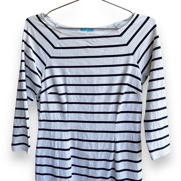 J. McLaughlin 3/4 Sleeve White Sheath Dress with Blue Stripes Women's Sz. XS - Picture 7 of 12